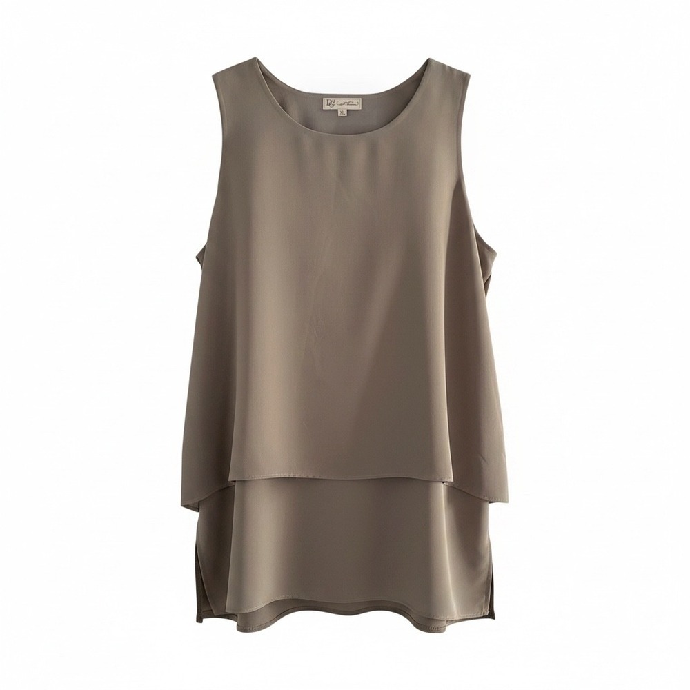 DG2 Diane Gilman Taupe/Olive. Mixed Media Layered Tank Top Sleeveless XL EUC